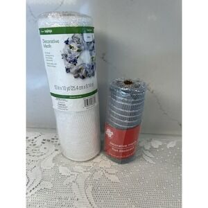 Lot Decorative Mesh Rolls White & Gray Craft Wreath Floral Décor Mixed Sizes